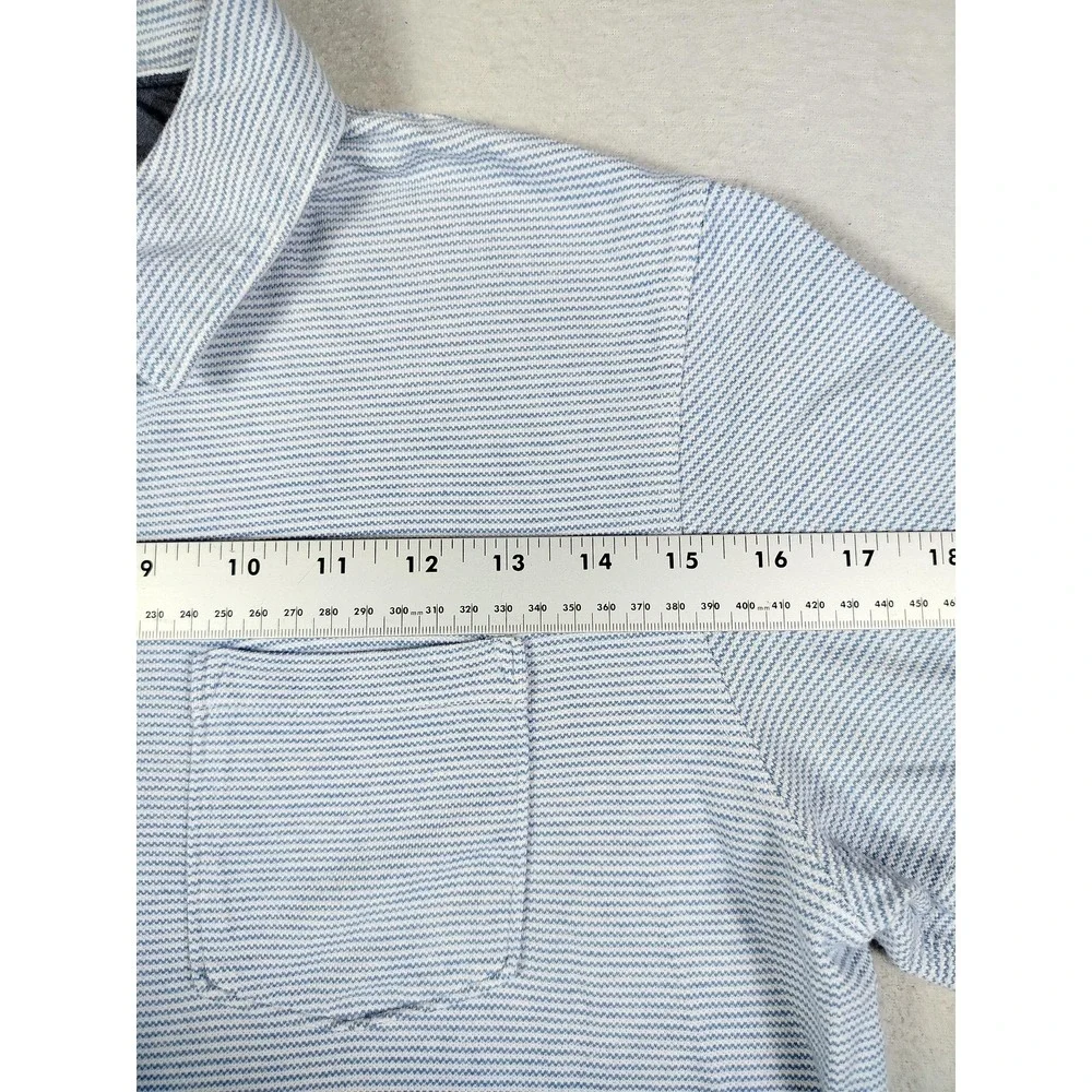 Banana Republic Polo‎ Shirt Mens Medium Blue Stripe Organic Cotton Pique Pocket